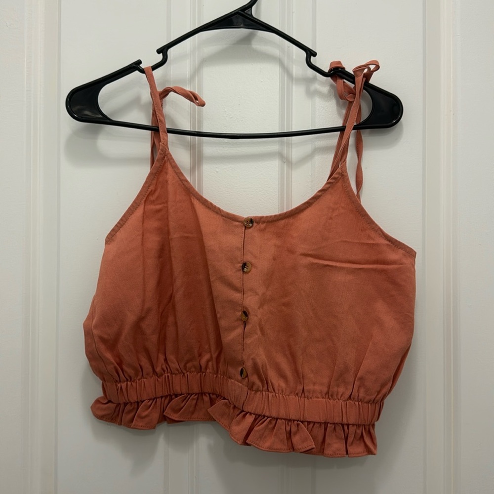Orange Ruffle Tie Strap Crop Top - Size M